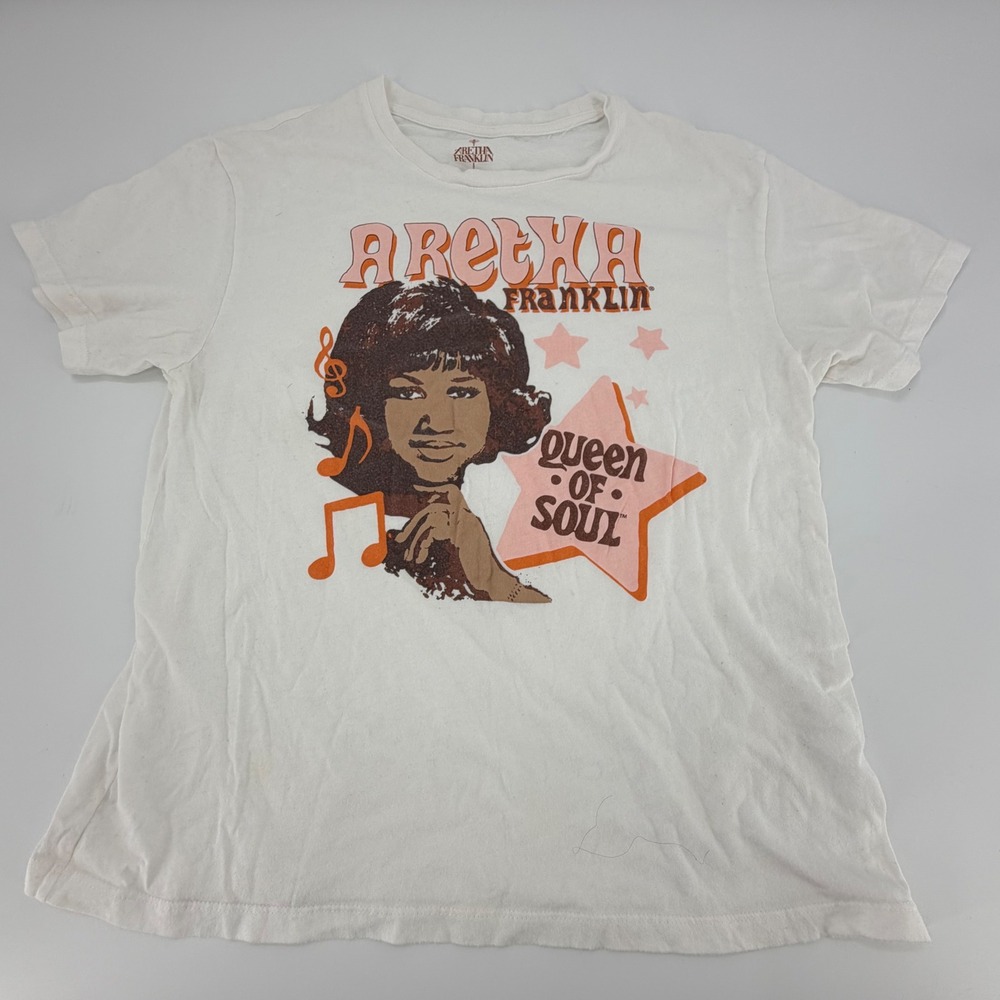 Aretha Franklin Graphic Tee Queen of Soul Small White Retro Band T-Shirt‎